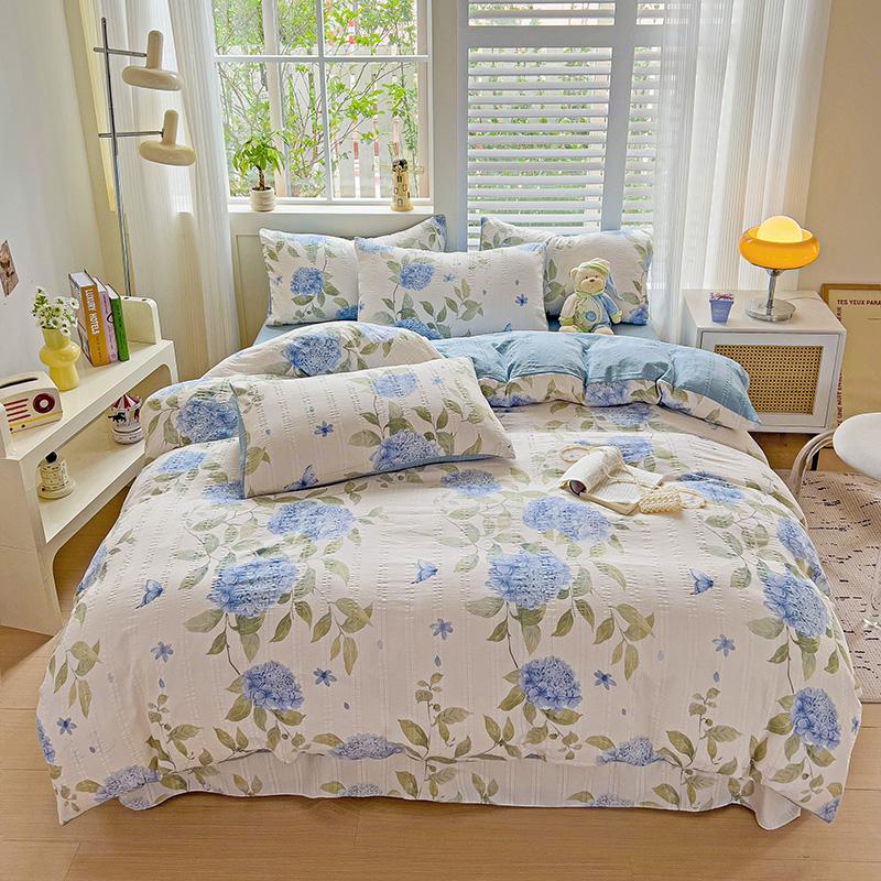 Flowers Bedding Set with Pillowcase Bed Sheet Single Full Size Bed Linen Washed Cotton Duvet Cover Set Queen/King Double Size