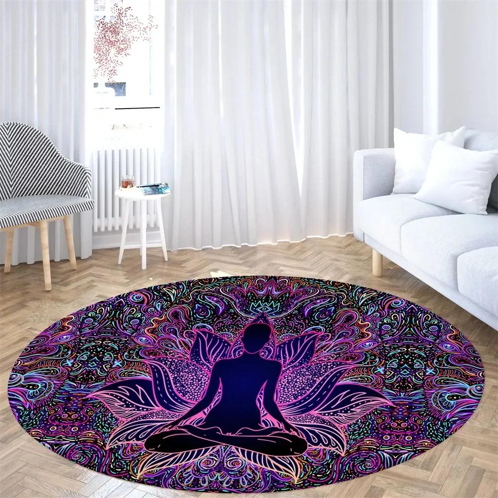 Psychedelic Boho Mandala Chakra Round Rug Meditation Carpet For Living Room Bathroom Circle Doormat Yoga Mats Bedroom Floor Mat