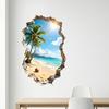 Yousheng 3D Broken Wall Ocean View Sticker, Coconut Tree Beach Decorative Decal, Waterproof Peel-And-Stick Wall Art for Living Room, Bedroom,
