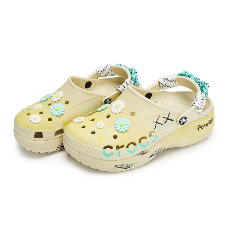 Crocs Baya Platform Clog 811 Made Daisy Flower Language Special Shoe Box Small Daisy Hole Shoes Women's White Yellow Blue
