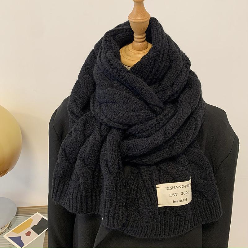 

Шарф женский зимний корейский вариант усовершенствованный жареный тесто крученый грубая шерсть длинный ворот согревающий и утолщающий шею one size чёрный