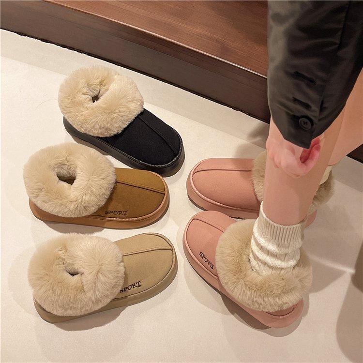 Large size 2025 autumn new bag heel cotton shoes winter home indoor velvet warm men's and women's thick-soled fluffy shoes
