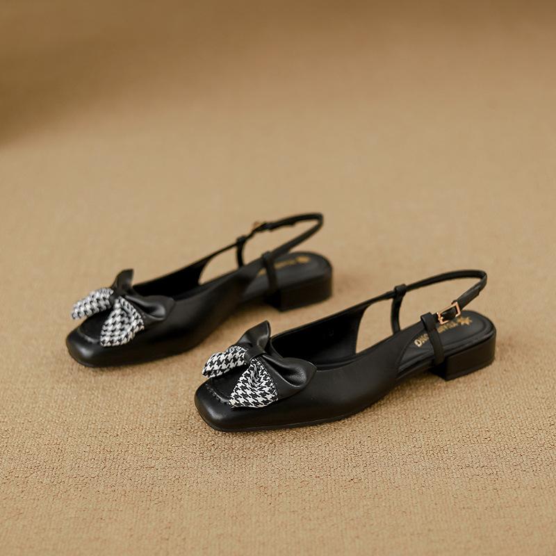 

Retro bag head sandals women s bow new women s word with thick heel fashion sandals single shoes 39 чёрный