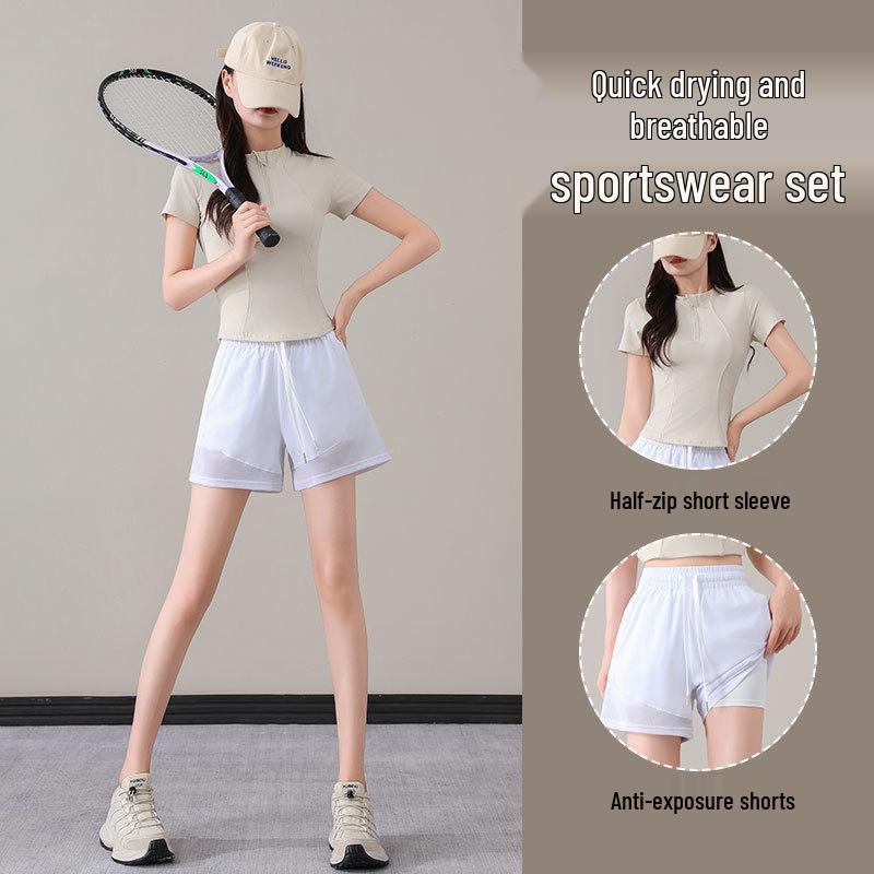 Women's Summer 2025 Quick-Dry Casual Black Fitness Yoga Top & Shorts Set