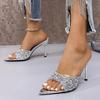 Fashion Shiny Silver Sequin High Heel Slippers Women Sexy Pointed Toe Stiletto Heels Sandals Woman 2025 Summer Fashion Dress Party Pumps