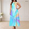 Women Plus Size Round Neck Triple Keyhole Cutout Sleeveless Printed Colorful Gradient Long Dress