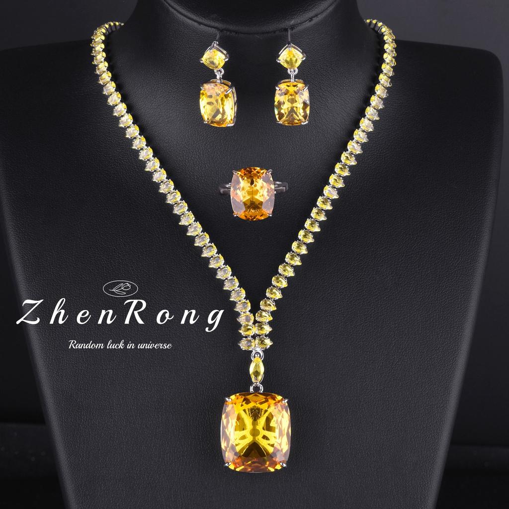 Aquamarine Topaz Necklace 20 Carat Colored Treasure Stud Earrings Paraiba Ring Royal Blue And Yellow Diamond Set