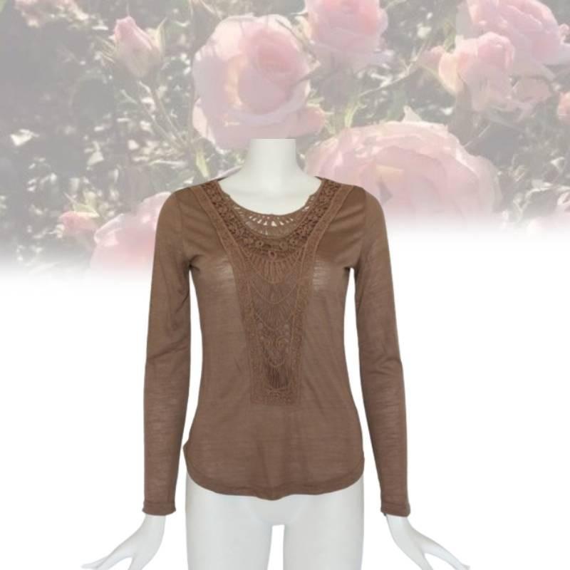 Elegant Lace Patchwork Long Sleeve Cotton Blouse For Women Geometric Design
