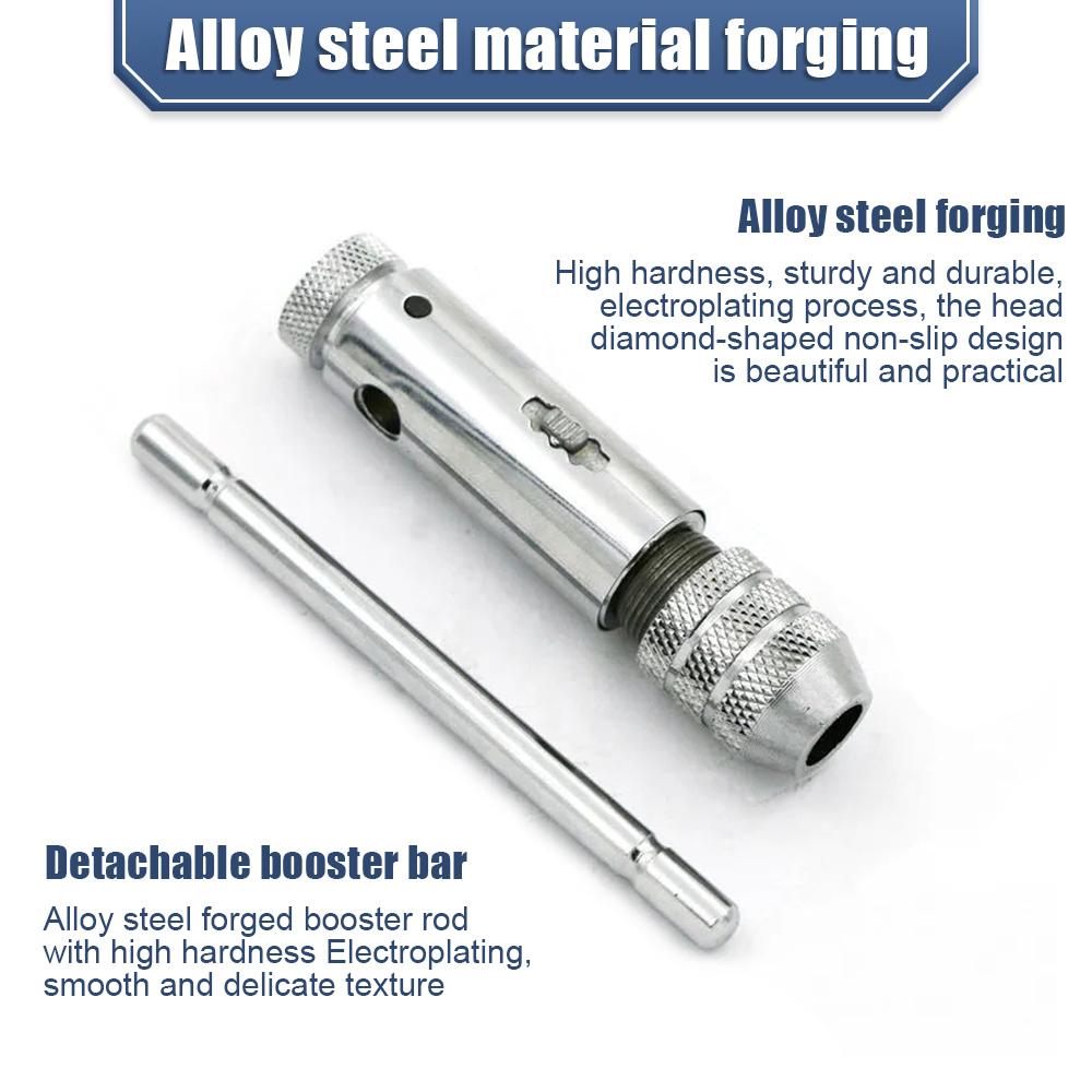 Adjustable Silver T-handle Ratchet Tap Holder Wrench Set Hand Tools With 5pc M3-m8 Machine Screw Thread Metric Plug T-shaped Tap