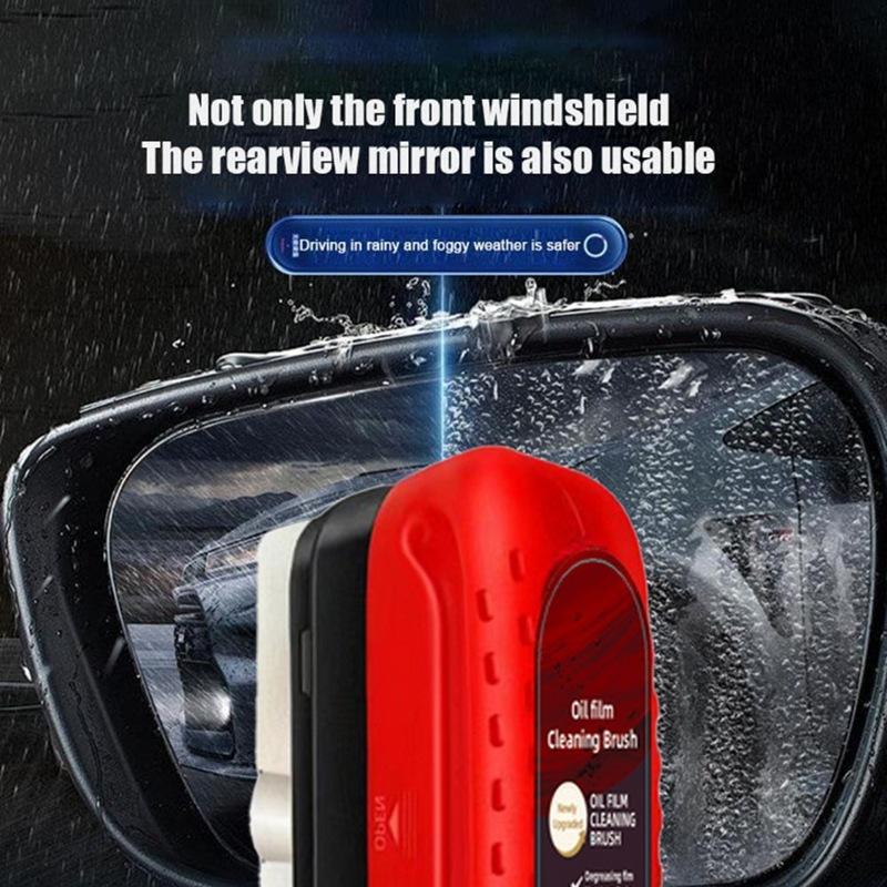 A03Z-Glass Cleaning Board Glass Oil Film Remover For Car, Glass Coating For Windshield Force Removal (1Pc Red&2Pc Cleaner)