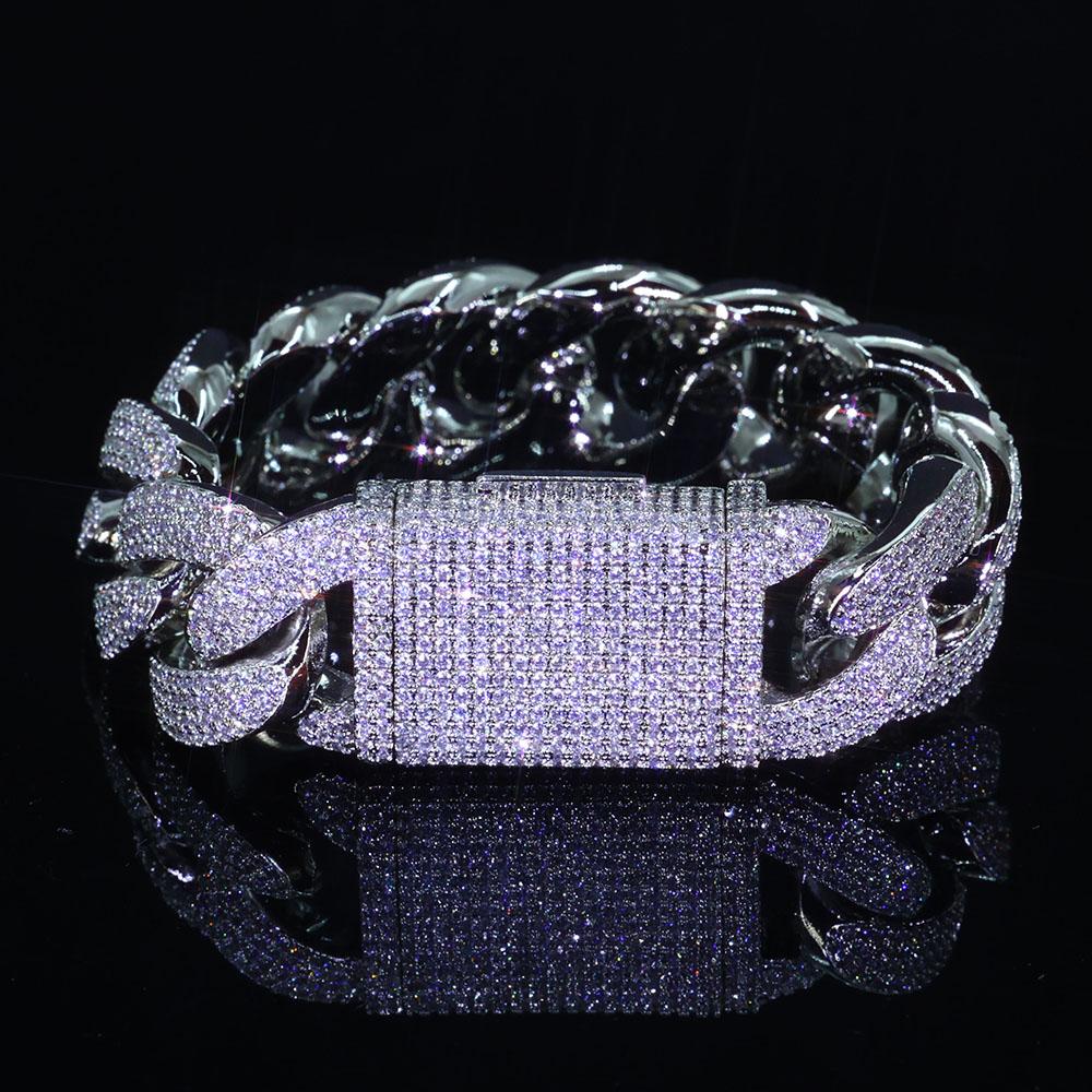 Velkoobchodní Hip Hop Šperky Lesklý Kubánský Řetízek Náramek 20mm Iced Out Vložený Mosazí 4 Řady Zirkon Módní High End Pánský Náramek