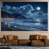 2D Moonlight Ocean Wave Landscape Background