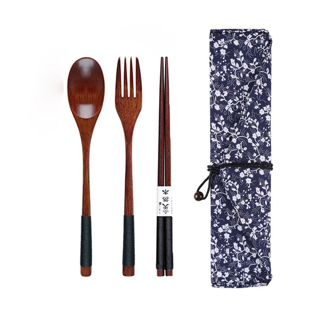 Tools Portable Fork Spoon Chopsticks Dinnerware Set Tableware Flatware Bags Wooden Cutlery Sets G