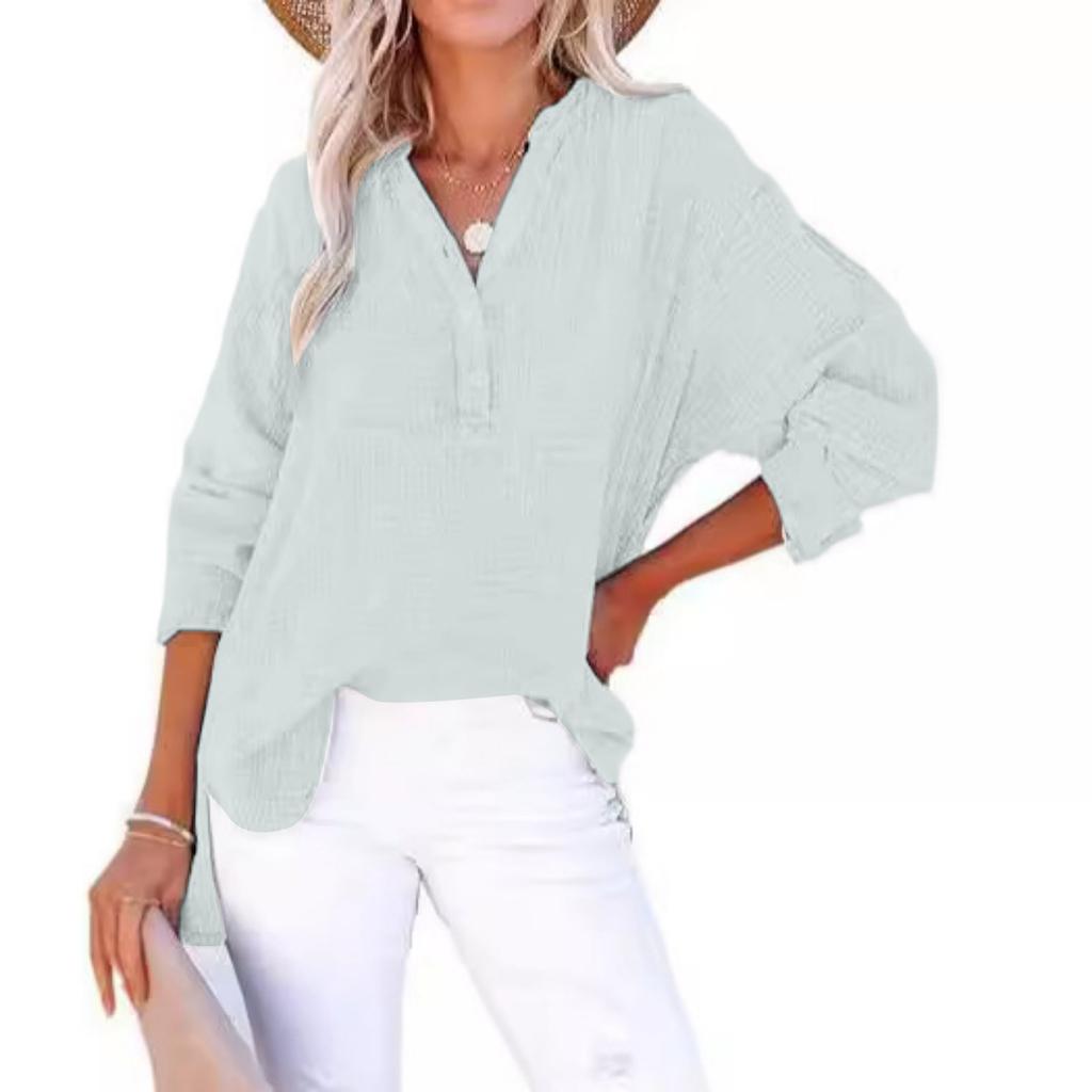 Fashion Women's Pleated Button Long Sleeve Solid Color Tops Women's Shirt Pullover