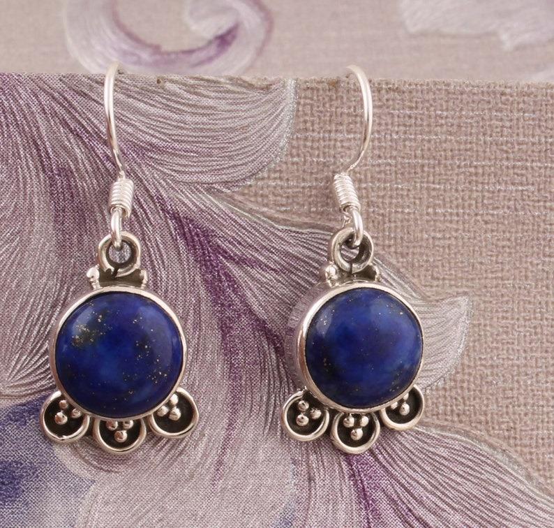 Solid 925 Sterling Silver Lapis Lazuli Gemstone Earring Handmade Designer Earring Drop Earring Gift For Her