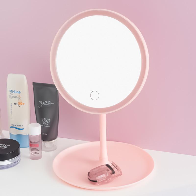 Tabletop LED Makeup Mirror with Smart Adjustable Tri-Color Lighting and One-Touch Charging