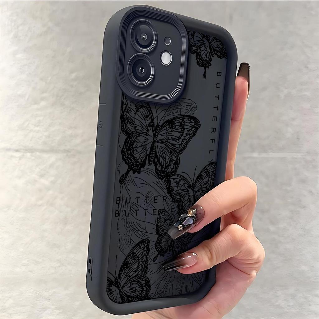 Schwarze Schmetterlings-Rillen-Hülle für iPhone 14/15/16/17 Pro Max