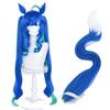 ABUNDANTDOODS Twin Turbo-Style Heat-Resistant Cosplay Wig, 120cm, Includes Net and Comb, Blue and Green (Wig, Ears, and Tail)