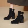 Autumn and Winter Women's Sheepskin Low Boots Solid Color Medium Heel Thick Sole Non-slip New Rubber Sole Leather Large Size Fashion Boots