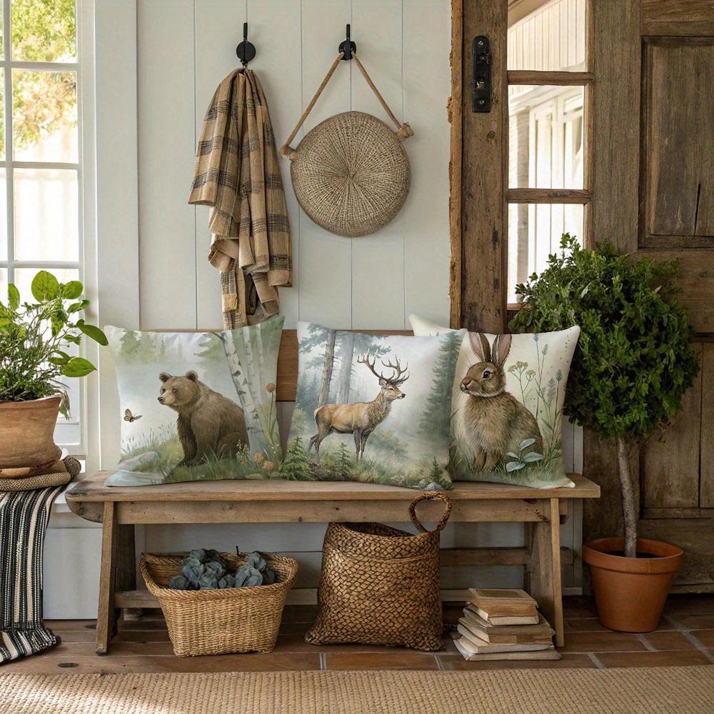 Wildlife-Printed Decorative Pillowcases: Fox, Bear, Deer, and Rabbit Designs Sofa cushion cover home room decoration
