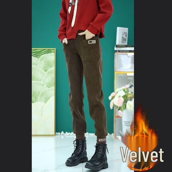 Women's European Cotton Velvet Thickened Sweatpants - Warm, Loose-Fit Trousers for Autumn/Winter 2024
