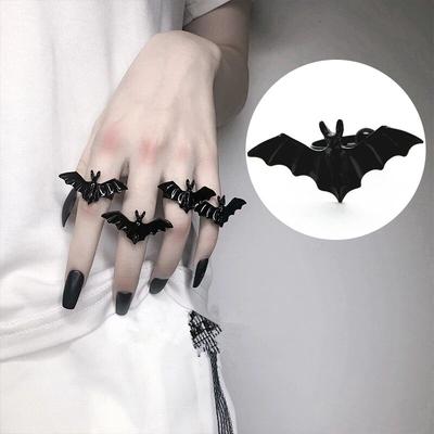 Gothic Dunkle Schwarze Fledermausringe für Damen Halloween Metall Offene Fingerringe Mode Party Accessoires Punk Schmuck Geschenke