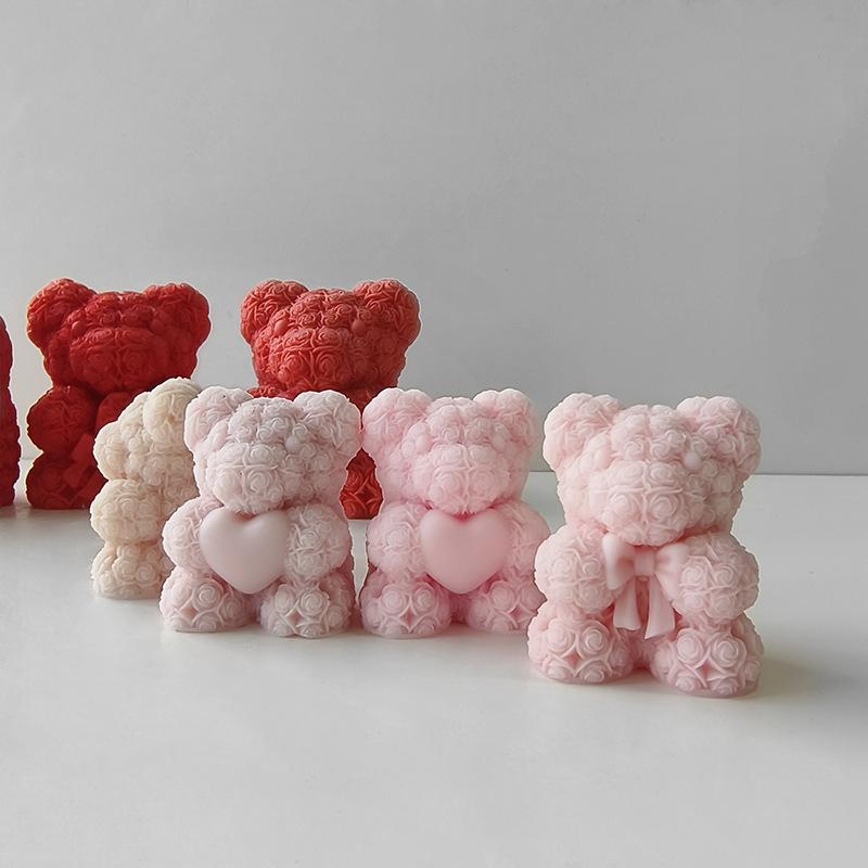 Xiaomi 3D Rose Bear Candle Silicone Mold for Valentine's Day DIY Heart Bow-Tie Bear Soap Wax Craft Ornaments Gift Cake Chocolate Mold