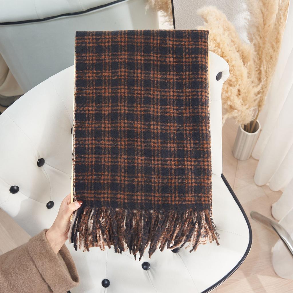 Autumn and Winter High end Double sided Color Blocked Tic Tac Toe Scarf Korean Style Street Atmosphere Imitation Cashmere Warm Scarf