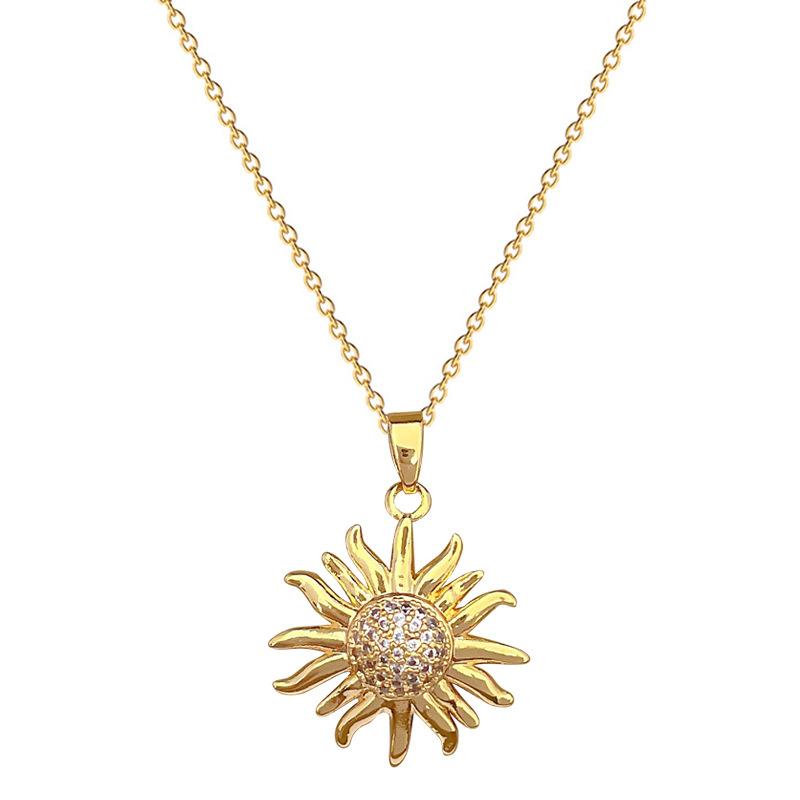 Sunflower Sunflower Light Luxury Temperament Gorgeous Full Diamond Necklace Women'S Versatile Collarbone Chain Titanium Steel Chain