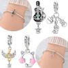 Oryginalny Czarny Gitara Nota Duch Różowa Głowa Słuchawki Wisiorek Miedziany Koralik Pasuje Damska Bransoletka DIY Walentynkowy Prezent Biżuteria