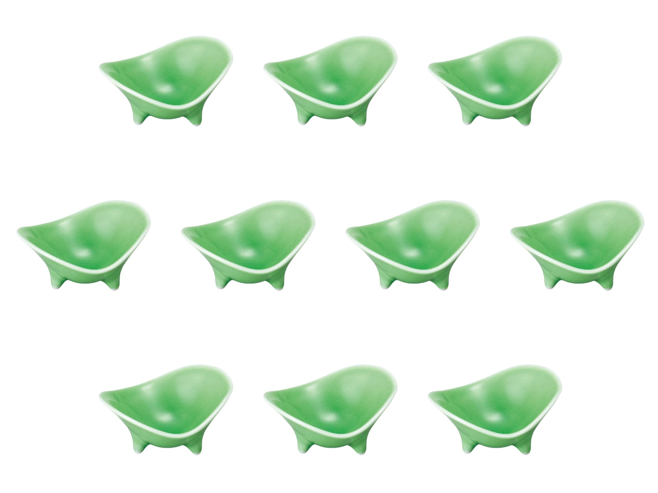 

Set of 10 Green Three-Legged Delicacy Bowls [8 x 7 x 3.8 cm] | Delicacy Bowls, Reinforced Porcelain, Setomonohonpo