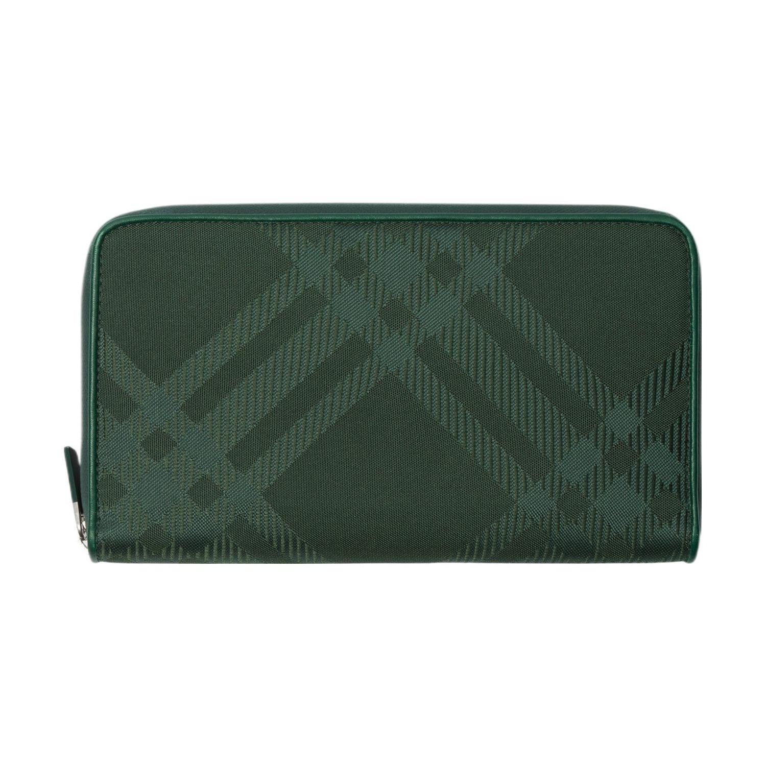 

Burberry Exaggerated Check Zip Around Wallet Dark Green Jacquard Canvas Leather Long Wallet for Men Daily Use Business Travel 80807381 Basic Set (Bag+Dust Bag)