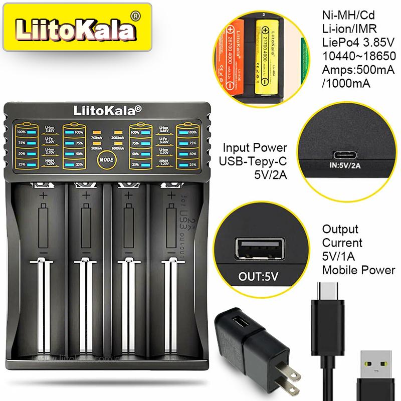 LiitoKala for 18650/26650/AA/AAA Batteries, LCD Display, Auto Detect, Overcharge Protection Lii-402 Multi-Purpose Charger