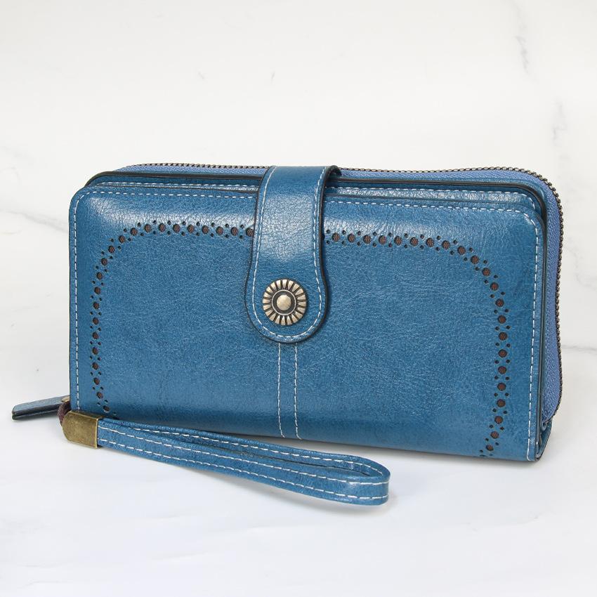 Women Long Wallet Large Capacity Hollow-Out Zipper Wallet Vintage Multi Card Holder Phone Purse Wristlet Clutch Lady Card Holder Coin Purse