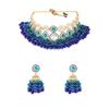 Blue Green Stones Cluster Beads Diamonds Choker Necklace & Earring Set For Women