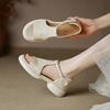 Soft Leather Platform Muffin Fish Mouth Sandals Women's 2025 New Summer Thick Heel Medium Heel Soft Sole Velcro Roman Shoes