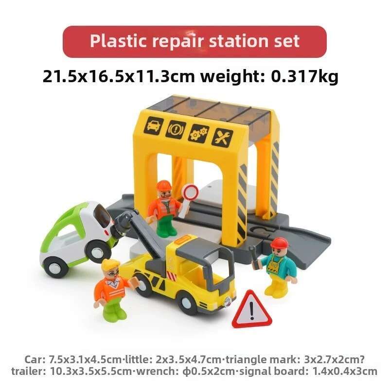 

Wooden Train Track Toys Plastic Police Station/Car Wash Room City Scene Wooden Tracks Accessories Railway Toys for Children