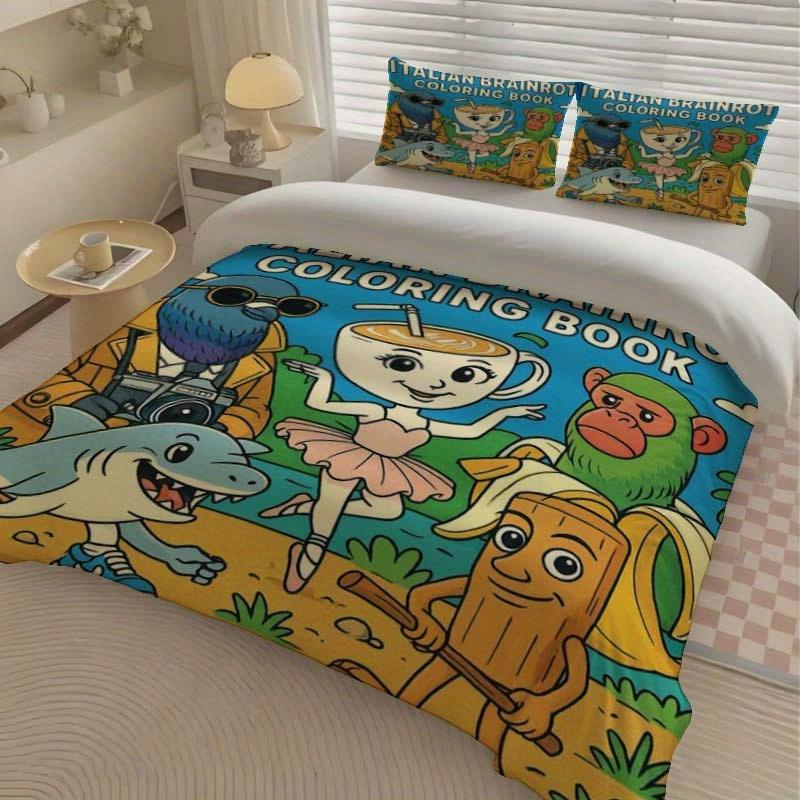 3-teiliges italienisches Gehirnfäule Bettwäsche-Set - Digitaldruck, Reißverschluss-Design, Maschinenwaschbar, 3 Teile, Gemütliches Schlafzimmer, Künstlerischer Druck