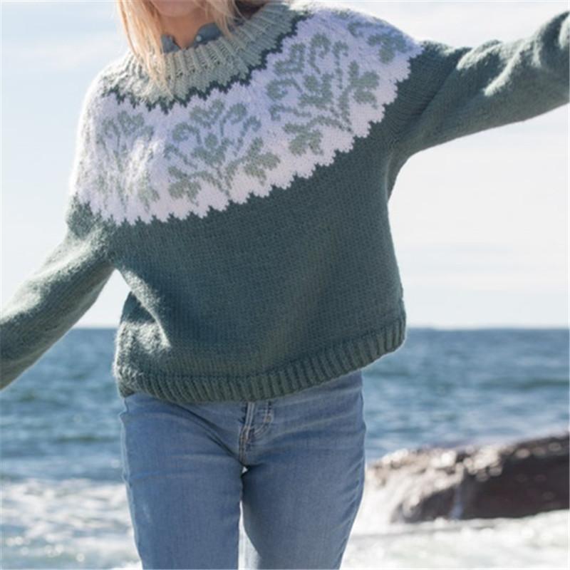 Damen Rundhals Colorblocking Locker geschnittener Mode-Pullover Strickoberteil Luxuriöses Relaxed-Fit Schlankmachendes und Vielseitiges Oberteil