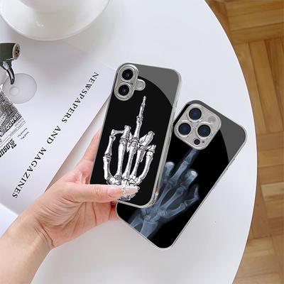 N148 Cartoon Middle Finger Phone Case for iPhone 16 15 Pro Max Samsung S24 Ultra A54 A35 Xiaomi Redmi Note 13 12 Pro Plated Frame Tempered Glass Cover