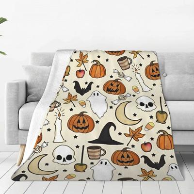 Halloween Pumpkins Spooky Blanket Fleece Print Gothic Ghost Cartoon Multifunction Ultra-Soft Throw Blankets for Bed Couch Quilt
