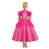 Peach Princess Dress Set - Polyester Fabric Halloween Christmas Carnival Cosplay Costume with Gloves and Crown Rose Pink 120 Cm