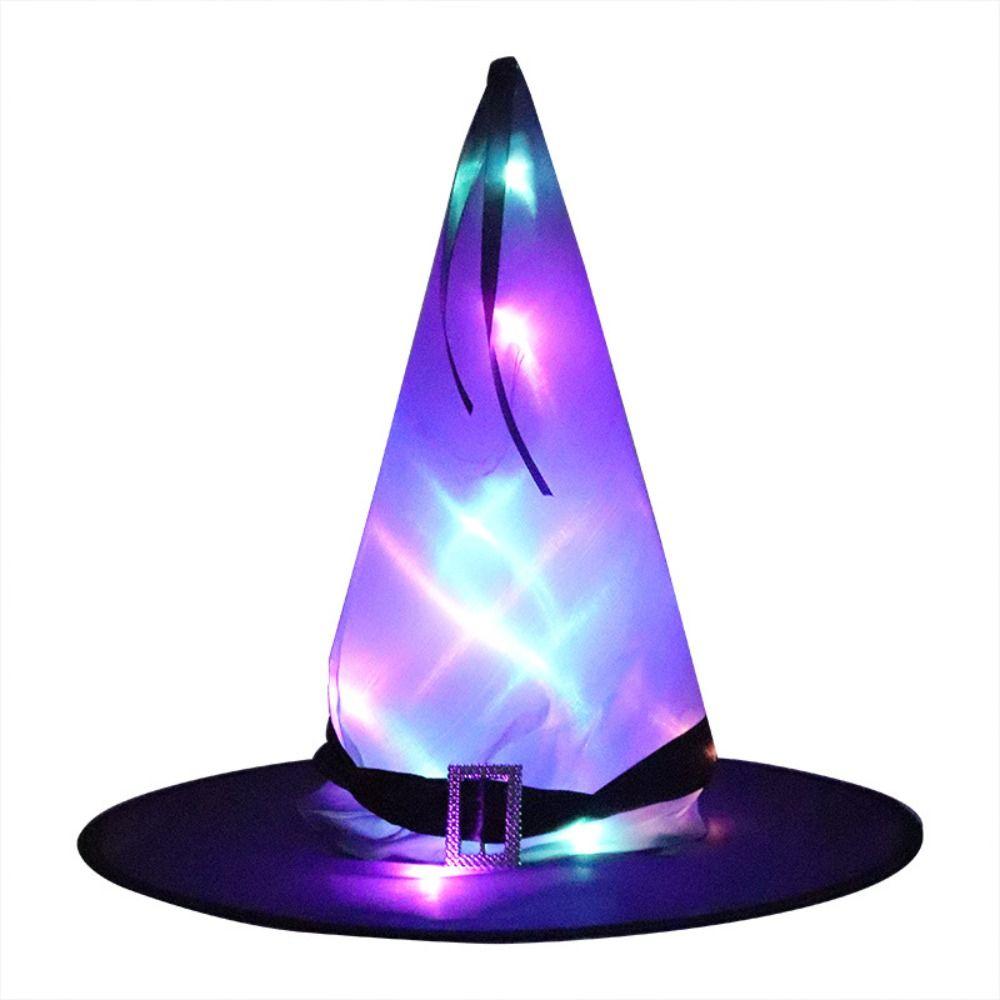 

Halloween Gift Glow in Dark Decoration Prop Cosplay Accessory Halloween Witch Hat With LED Light Purple-Glow