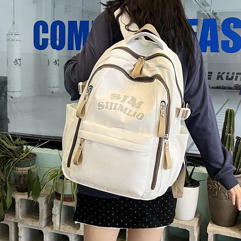 Schoolbag New Nylon Casual Backpack Simple Versatile Junior High School Student School Bag Multi-compartment Travel Backpack