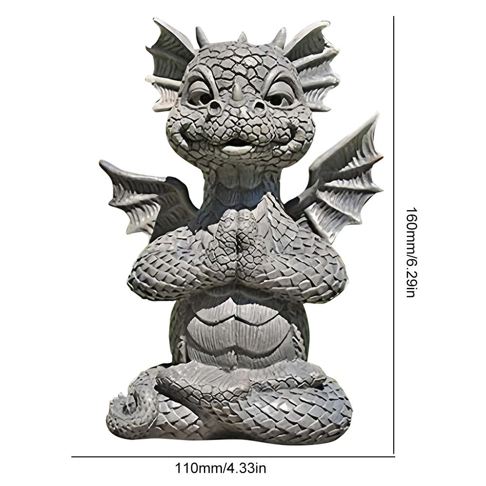Garden Dragon Statue Happy Dinosaur Cheering You Resin Figurine with Lamp Decorative Accent Sculpture Sleeping Dragon Figurines