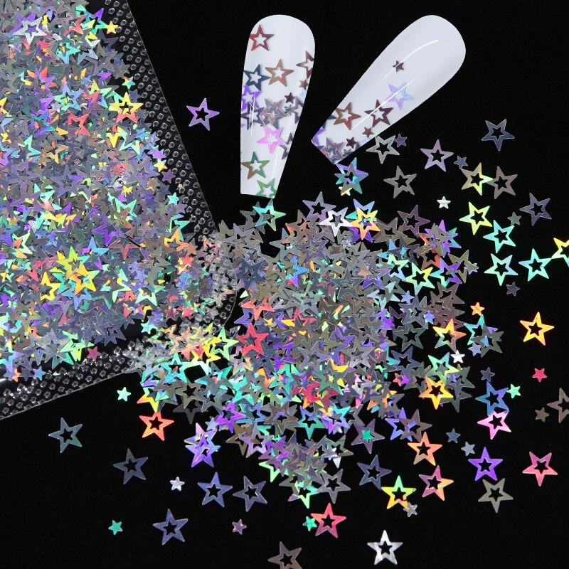 Holographic Hollow Star Nails Sequins Laser Flakes Nail Art Decoration