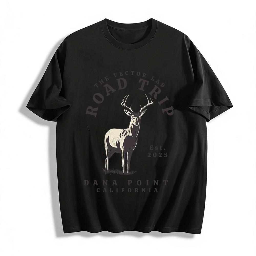 California Road Trip Deer Print Vintage Casual Tee Pure cotton T-shirt XXS
