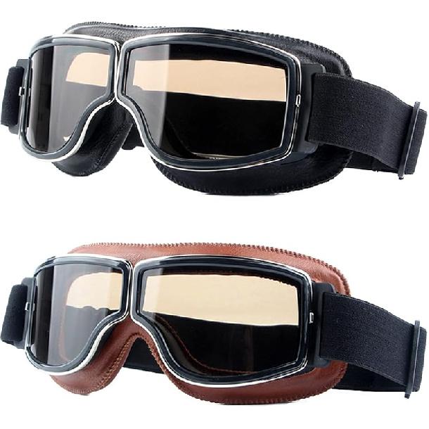 Motorcycle Goggles,2 Pack Vintage Anti Fog Pilot PU Leather Glasses Dustproof ATV Off Road Motorbike Helmet Eyewear Protect For Ridding Motorcross