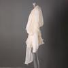 Women's Spring Puff Sleeve Ruffle Dress with Pleated Ribbon Design
