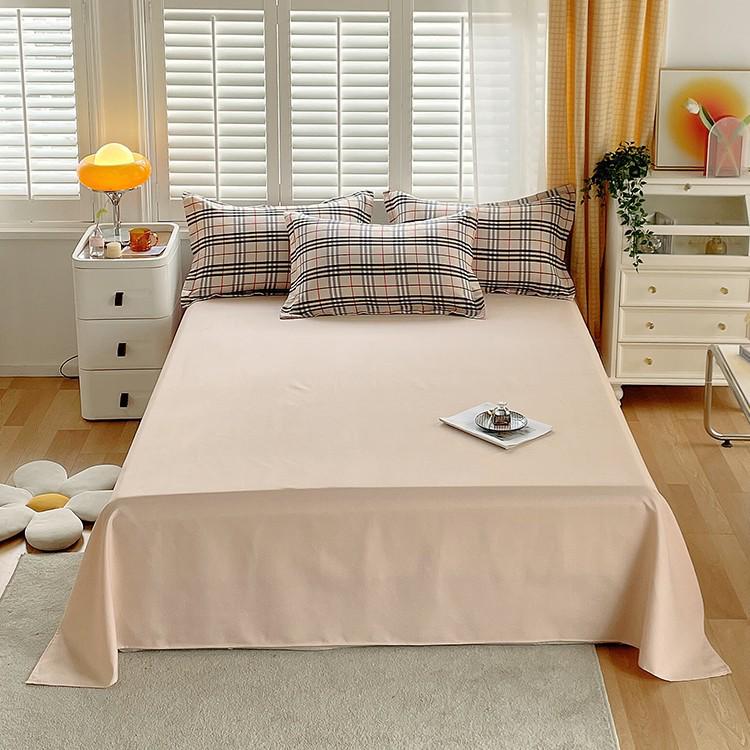 Muji Japanese Washed Cotton Flannel Plaid Bedding Set - 4 Pieces, Good Quality, Student Dormitory Style